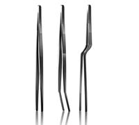 Koolenry 3 Pcs 30cm Fine Tweezer Tongs, Extra-Long Stainless Steel Cooking Tweezers, Multi-Function Tips Kitchen Serving Tong