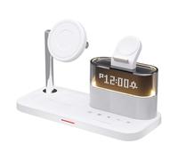 Koolenry 5 in 1 Magnetic Wireless Charger Stand LED Night Light Alarm Clock Fast Charging Station White