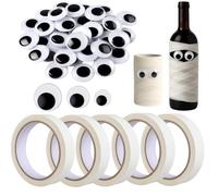 Koolenry 5 Rolls Halloween Masking Tape Decoration, 300 Pcs Black -Googly Eyes Self Adhesive 6mm 12mm 20mm for DIY Crafts