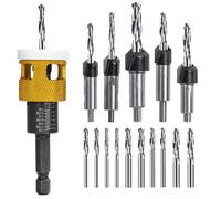 Koolenry 5Pcs Countersink Drill Bits Set with Low Friction Depth Stop, with 10Pcs Replacement HSS Drill Bit,Adjustable Depth Stop
