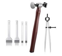 Koolenry 6 Pcs Leather Mallet Hammer Set Carbon Steel Double Head Hammer Math Compass Drafting for Craft Stamping and Sewing Tool