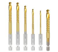 Koolenry 6Pcs Titanium Coated HSS Twist Drill Bits, 3-8mm Hex Shank Serrated Cutting Drill Bit Spiral Saw Drill Bit