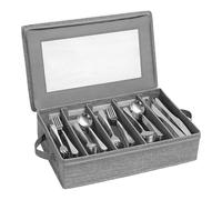 Koolenry Adjustable Divider Silverware Storage Box, Flatware Organizer with Zipper Lid and Handle, 5 Compartment Cutlery Case