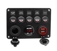 Koolenry Boat Switch Panel Car Switch Panel Multi-Functions Panel Dual USB Port Outlet Combination Switch Panel Marine LED Rocker Green