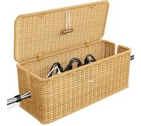 Koolenry Cable Management Box Faux Rattan Cord Organizer Box with Lid for Tv Computer USB Hub to Hide Power Strips for Tv Computer USB Hub