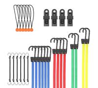 Koolenry Camping Bungee Cords 30 Pieces Premium Rope Kit- Jar Includes Assorted Sizes, 4 Clips, 6 Bungees with Ball Usage