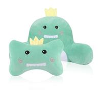 Koolenry Car Headrest & Lumbar Support Cushion, Cute Dinosaur Car Lumbar Support Pillow and Car Neck Pillow Kit, for Sleep Pillow