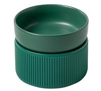 Koolenry Ceramic Cat Dog Bowl Pet Puppy Feeder Drinker Elevated Raised Holder White Pink Bowls Double for Cats Dogs Kitten