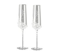 Koolenry Champagne Glasses in Elegant Pearl Crystal with Cursive Script Design Handmade Clear Glassware for Wedding,Bridal Shower