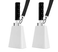 Koolenry Cheering Hand Bell with Wrist Strap 2pcs 9 Inch Cowbells Steel Cow Bell Noise Makers for Sports Events White