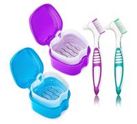 Koolenry Compact Denture Bath Case with Strainer, Hygienic Denture Soaking Cup 2 Brushes, and Denture Teeth Storage Box