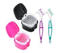 Koolenry Dental Bath Storage Box Denture Bath Case Cup Retainer Cleaner Holder Case 2 Pack False Teeth Soaking Container A