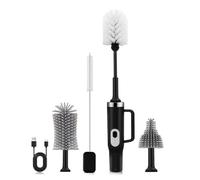 Koolenry Electric Bottle Brush Cleaner with Long Handle and Removable Brush Head, Rechargeable Including Straw Cleaning Brush Black