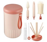 Koolenry Essential Cleaning Set for Outdoor Travel Portable Long Handle Cup Cleaning Tool Pink