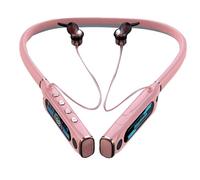 Koolenry Extra Long Playback Sports Earphone Bluetooth with Microphon Neck Hanging Running Stereo Lcd Display Headset Pink