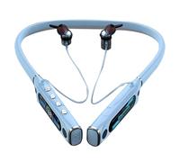 Koolenry Extra Long Playback Sports Earphone Bluetooth with Microphon Neck Hanging Running Stereo Lcd Display Headset Light Blue