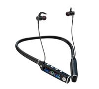 Koolenry Extra Long Playback Sports Earphone Bluetooth with Microphon Neck Hanging Running Stereo Lcd Display Headset Black