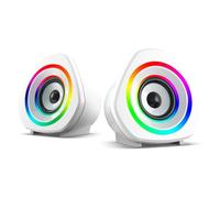 Koolenry For Desktop Computer Laptop and Phone Compatible USB-Powered PC Gaming Speakers Color Light 3.5mm Aux Input White