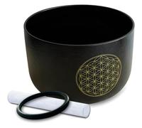 Koolenry G Note 7" Crystal Singing Bowl Frosted Quartz Flower of Life Pattern for Throat Chakra Meditation Sound with Suede O-Ring