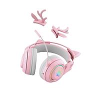 Koolenry Gaming Headset Cute Antlers Cat Ear Wireless Bluetooth Headphone Earphone with RGB Light for Kids Gamers Pink