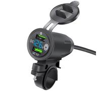 Koolenry High-Speed QC3.0 Dual USB Motorcycle Charger with Voltage Display for Rider Handlebar Rack