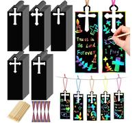 Koolenry Ornaments 100 Pcs Rainbow Color DIY Bookmarks Paper-Cards Craft Kit Scratch Off Religious Party Easter Birthday