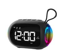 Koolenry Portable Alarm Clock FM Radio Alarm Clock FM Radio Bluetooth Speakers Colorful Night Light Subwoofer with Dimming Display Dual Alarm Music Player Black