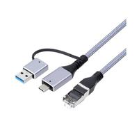 Koolenry RJ45 Gigabit Ethernet Cable Type-C/USB3.0 2-In-1 to Laptop Braided Rope Network Interface