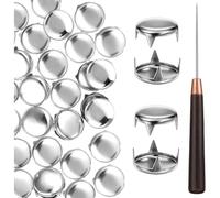 Koolenry Round Dome Rivets 200PCS, 12mm Claw Rivet Nailheads Studs, Silver Spikes Leather Rivets with Wooden Awl for Punk Clothing