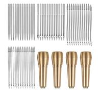 Koolenry Sewing Awl Needles, 52Pcs Leather Sewing Kit 36Pcs Straight Needle + 12Pcs Curved Crochet Needle + 4Pcs Copper Handle