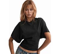 Koolenry Shirts for Womens Crewneck Tighten Waist T-Shirt Casual Short Sleeve Workout Tops Solid Color Basic Tees Black