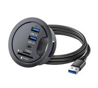 Koolenry USB 3.0 HUB Mount in Desk Docking Station Featuring Multi-Port USB 3.0 Adapter SD/TF Card Reader Desktop Organizer Splitter