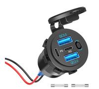 Koolenry USB C PD Socket 12V Car Charger - Waterproof Installation Box with Switch Panel for Motorhome,Truck,Motorcycle,Boat