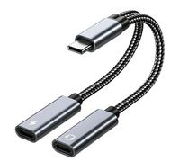 Koolenry USB-C Splitter Adapter 32 Bit/60W Fast Charging Dual Port for Headphones& Chargers Works with Most Smartphones Grey