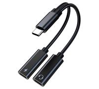 Koolenry USB C Splitter, Dual Port 32 Bit/60W Fast Charging, Headphone and Charger Adapter for Most Smartphones Black