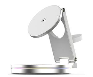 Koolenry Wireless Charger 30W 3 in 1 Fast Charging 360° Rotating Aluminum Alloy Magnetic for Phone Earbuds& Smartwatch White