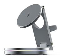 Koolenry Wireless Charger for Phone Earbuds& Smartwatch 360° Rotating Fast Charging Aluminum Alloy Magnetic 30W 3 in 1 Grey