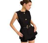 Koolenry Women's Sleeveless - Vest Summer 2025 Trendy Button Down Business Suit Vest Tops Outerwear Waistcoat Black S