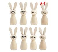 Koolenry Wooden Bunny Peg Dolls Set of 8 Unfinished Peg Dolls Easter Rabbits Statue Bunny Figurines Blank to Paint for Art