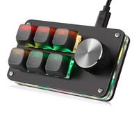 Koolertron One Handed Keyboard, 6 keys Mini Programmable Keyboard with Knobs, Fully Adjustable Macro Keyboard with RGB Lighting, 16 Macros, 6-layer Settings for Gaming, Office