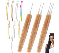 KOOLEVER 11PCS Dreadlock Crochet Hook Set, with 8pcs Interlocking Tool, for Locs Sisterlock Retighten Tool, Bamboo Handle Latch Hook Crochet Needle with 0.75mm Single Double Triple Hooks