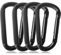 KOOLEVER 4PCS Black Carabiner, Locking Carabiner Clips, D-Ring Carabiners, Heavy Duty 3 Inch D Shape Steel Clip, Aluminum Alloy Key Chain, Link Buckle M8x80mm, for Camping, Outdoor