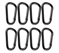 KOOLEVER 8 PCS Locking Carabiner Clips, Black Carabiner, D-Ring Carabiners, Heavy Duty 3 Inch D Shape Steel Clip, Aluminum Alloy Key Chain, Link Buckle M8x80mm, for Camping, Outdoor