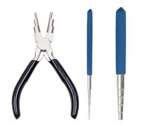 KOOLEVER Wire Looping Tool, 2Pcs Wire Looping Mandrel and 1Pc 6 in 1 Bail Making Plie Jewellery Making Tools, Wire Wrap Jewelry Six-Section Pliers, Ring Mandrel & Carbon Steel Winding Rod Blue