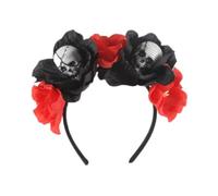 Koolgil Women's Halloween Skull Horror Headdress Carnival Flower Headband Parent Child Party Halloween Eyeball Headband (Black Red)