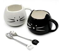 Koolkatkoo Cute Cat Mug Ceramic Coffee Mugs Set Gifts for Women Girls Cat Lovers Funny Small Cup with Spoon 12 oz Black and White …