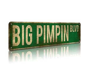 KooLL Big Pimpin Blvd Street Sign, Aluminum Slim Tin Sign Street Funny Metal Sign Wall Decor for Bedroom Home Bar Garage Art Gift 4" by 16"