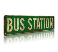 KooLL Bus Station Street Sign, Aluminum Slim Tin Sign Street Funny Metal Sign Wall Decor For Bedroom Home Bar Garage Art Gift 4" By 16"
