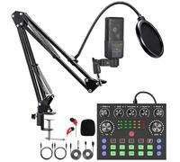 KoolMika Podcast Equipment Bundle, Audio Interface with DJ Mixer and Studio Broadcast Microphone, Perfect for Recording, Live Streaming,Gaming,Compatible with PC,Smartphone,Play Station