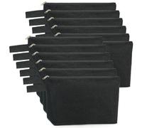 Koolmox 12 Pcs Canvas Zipper Pouches with Bottom, Bulk Blank Canvas Makeup Bags Multi-purpose Cotton Pouch for Pencil Bag Stationary Bag Print Paint Art Crafts Bags (Black, S, 9x4.7x1.5'')